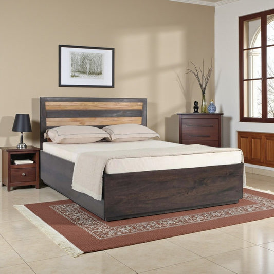 Acacia Wood Bed with Flat Panel Headboard – Walnut Finish