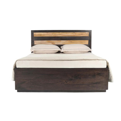 Acacia Wood Bed with Flat Panel Headboard – Walnut Finish