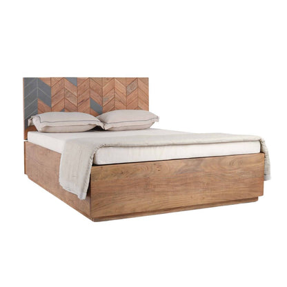 Acacia Wood Bed Frame – Flat Panel Headboard, Natural Finish