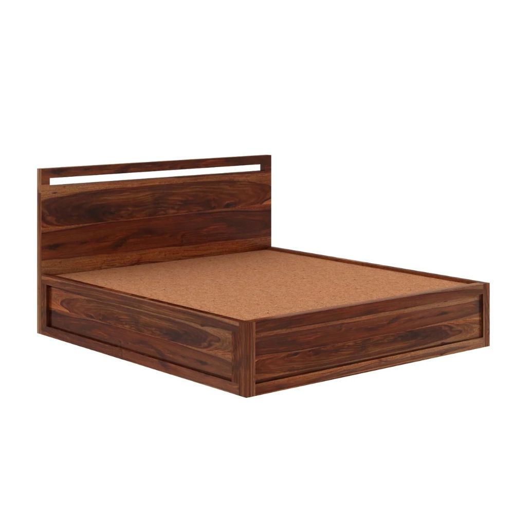 Durable Acacia Wood Bed Frame with Flat Headboard – Natural Finish