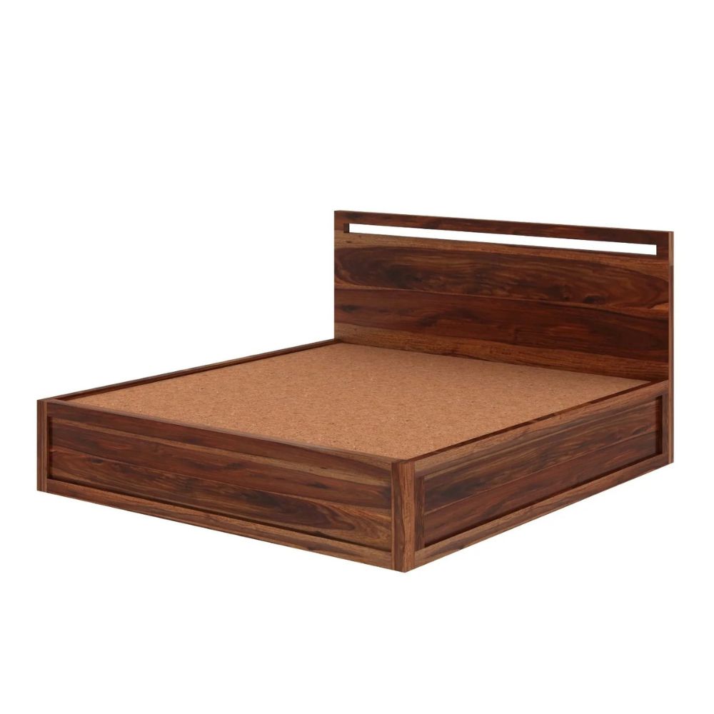 Durable Acacia Wood Bed Frame with Flat Headboard – Natural Finish