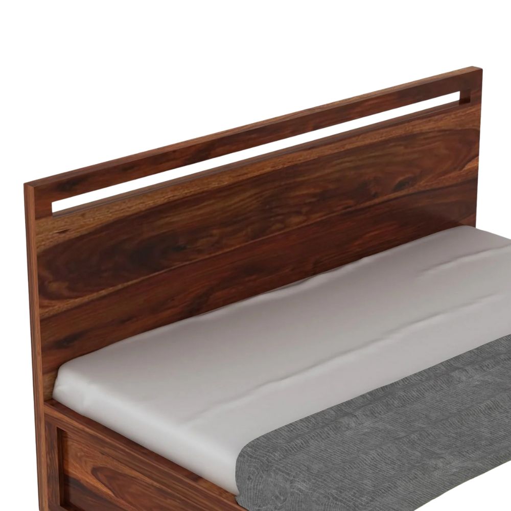 Durable Acacia Wood Bed Frame with Flat Headboard – Natural Finish