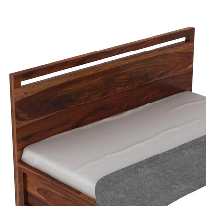Durable Acacia Wood Bed Frame with Flat Headboard – Natural Finish