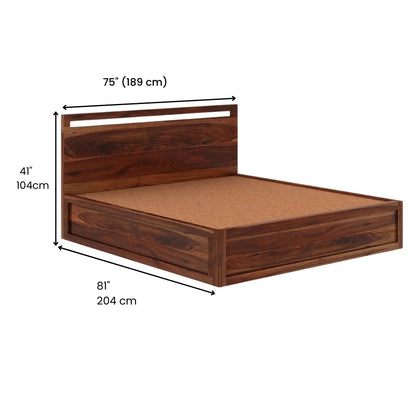 Durable Acacia Wood Bed Frame with Flat Headboard – Natural Finish