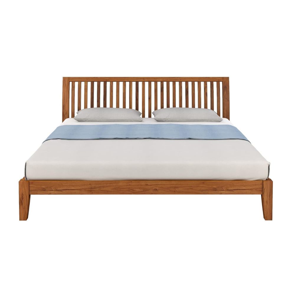 Premium Solid Acacia Wood Bed — King & Queen, Natural Finish