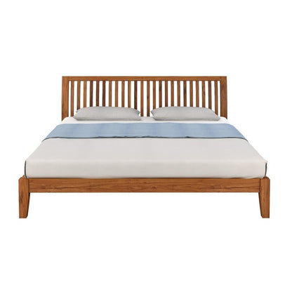 Premium Solid Acacia Wood Bed — King & Queen, Natural Finish