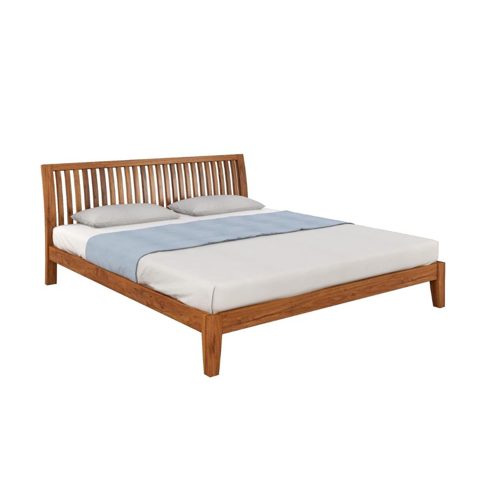 Premium Solid Acacia Wood Bed — King & Queen, Natural Finish