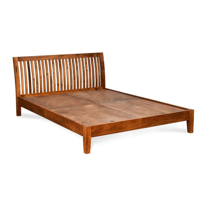 Premium Solid Acacia Wood Bed — King & Queen, Natural Finish