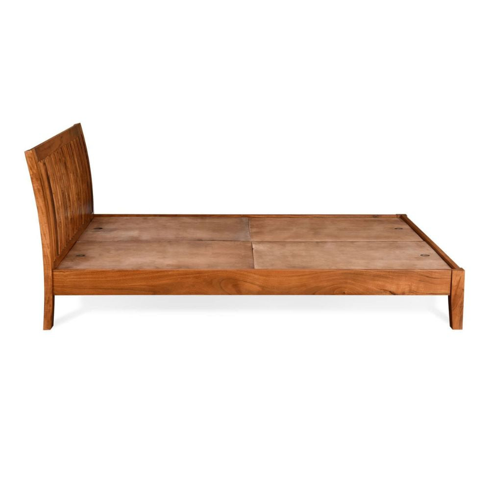 Premium Solid Acacia Wood Bed — King & Queen, Natural Finish