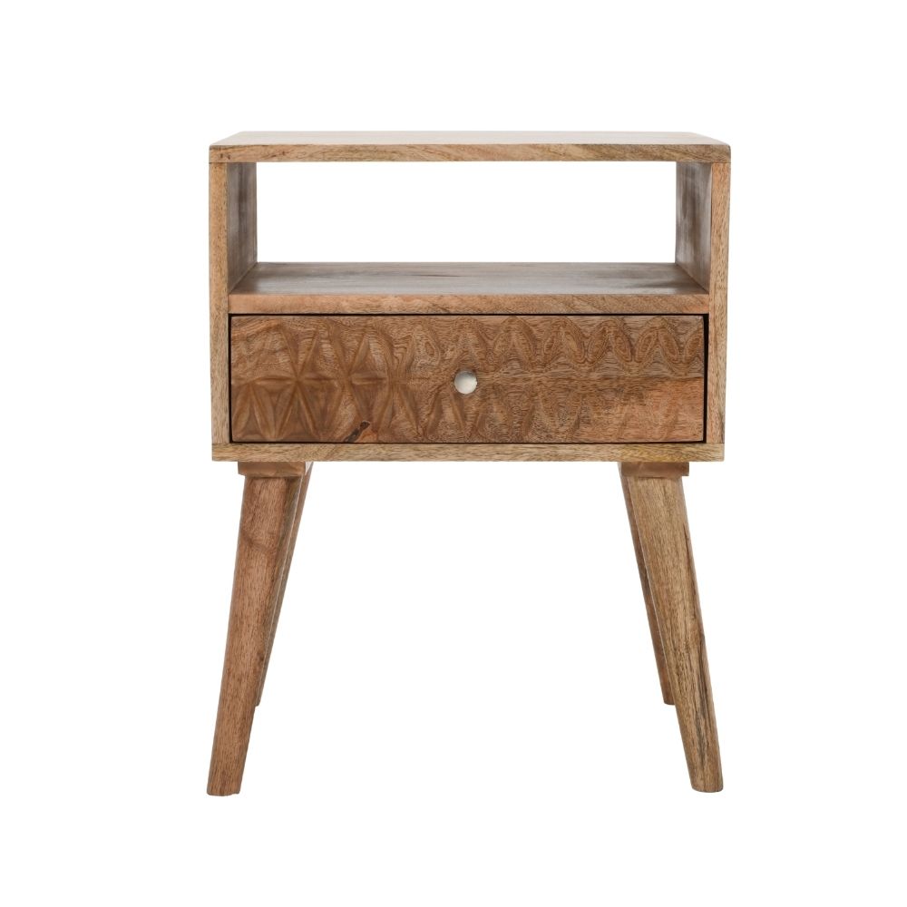 Marlow Light Mango Wood Bedside Table with 1 Drawer & Open Slot