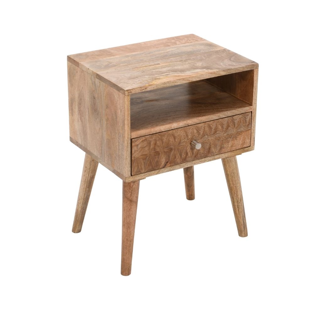 Marlow Light Mango Wood Bedside Table with 1 Drawer & Open Slot