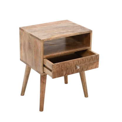 Marlow Light Mango Wood Bedside Table with 1 Drawer & Open Slot