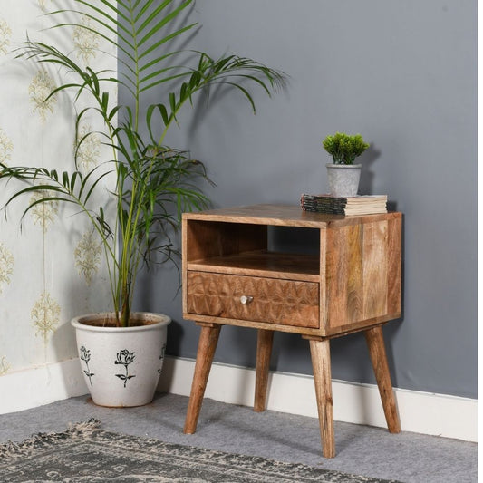 Marlow Light Mango Wood Bedside Table with 1 Drawer & Open Slot