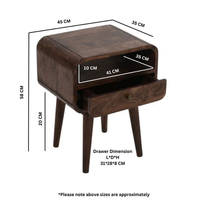 Franklin Dark Mango Wood Bedside Table with Drawer