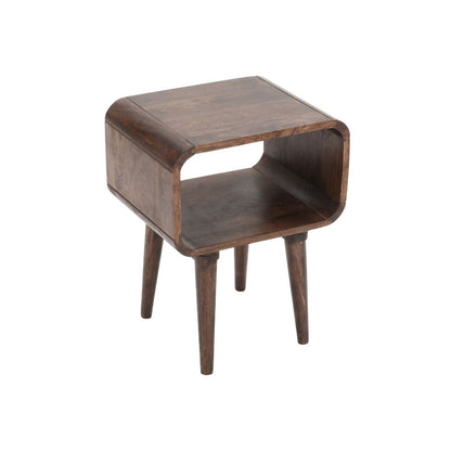 Franklin Dark Mango Wood Bedside Open Curve Edges Table
