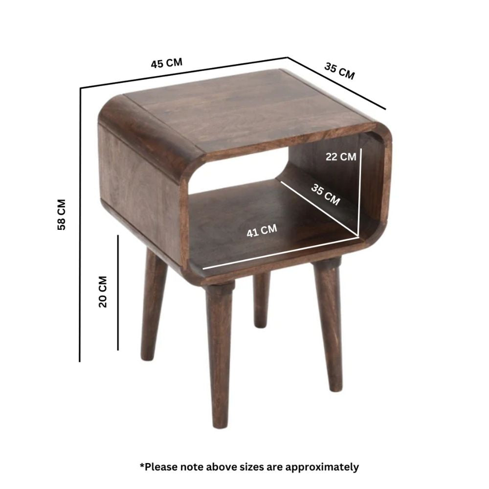 Franklin Dark Mango Wood Bedside Open Curve Edges Table