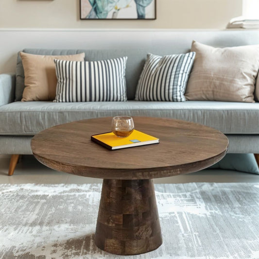 Natural Solid Dark Mango Wood Round Coffee Table