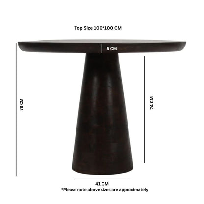 Natural Solid Dark Mango Wood Round Dining Table