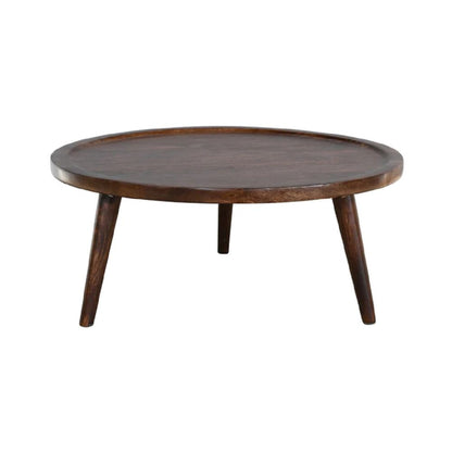Natural Solid Dark Mango Wood Round Low Coffee Table