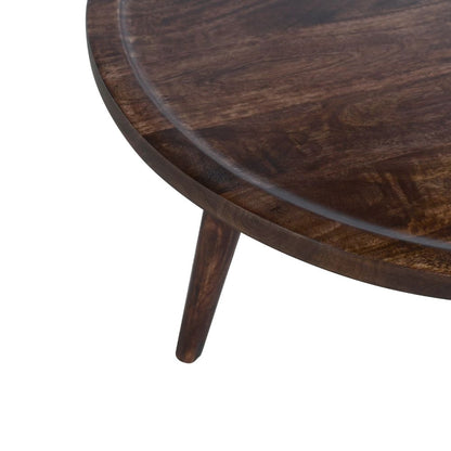 Natural Solid Dark Mango Wood Round Low Coffee Table