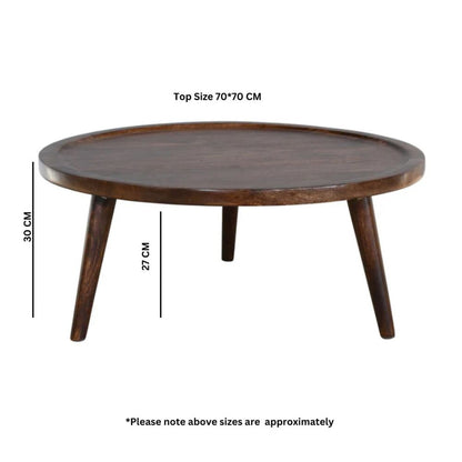 Natural Solid Dark Mango Wood Round Low Coffee Table