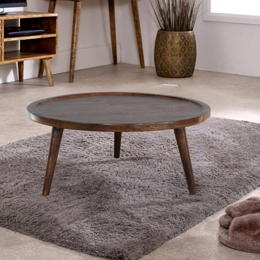 Natural Solid Dark Mango Wood Round Low Coffee Table