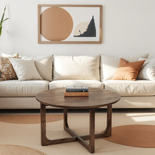 Natural Solid Dark Mango Wood Round Coffee Table