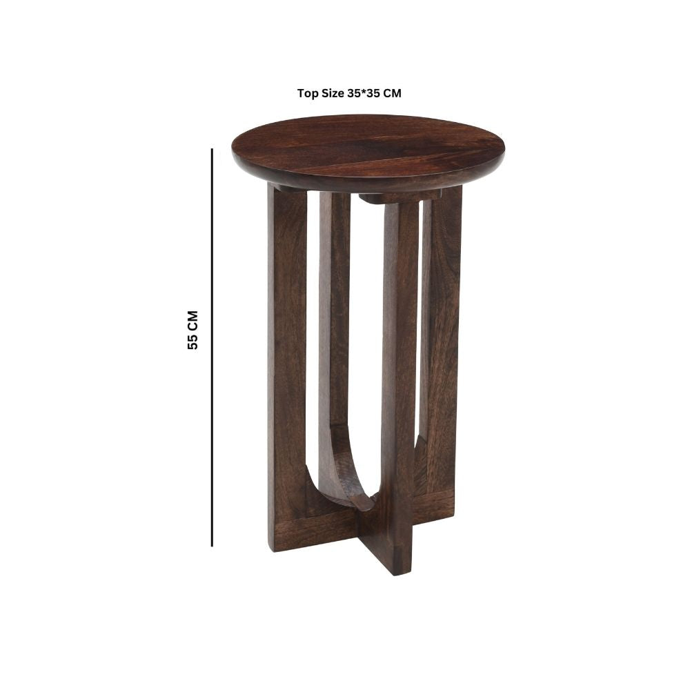 Natural Solid Dark Mango Wood Round Inverted Legs Side Table