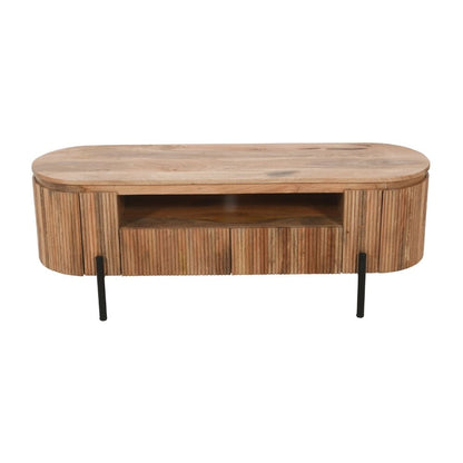 York Natural Solid Wood Tv Cabinet With Metal Legs