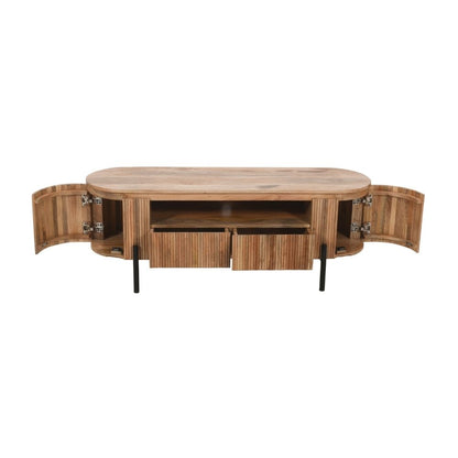 York Natural Solid Wood Tv Cabinet With Metal Legs
