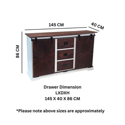 Reclaimed Wood Large Sliding Door Sideboard With 3 Drawer & 2 Sliding Door