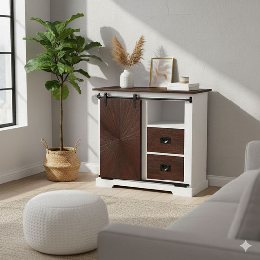 Reclaimed Wood Sliding Door Sideboard With 2 Drawer & 1 Sliding Door