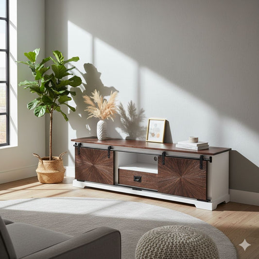 Reclaimed Wood Sliding Door Tvc With 1 Drawer & 2 Sliding Door