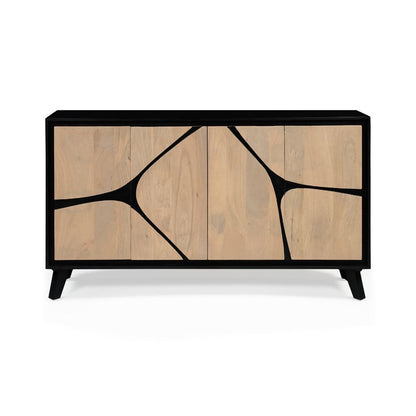 Solid Mango Wood 4 Door Sideboard  Black Large