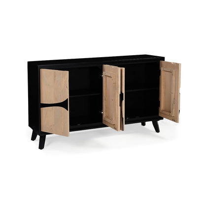 Solid Mango Wood 4 Door Sideboard  Black Large