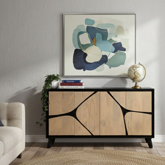 Solid Mango Wood 4 Door Sideboard  Black Large