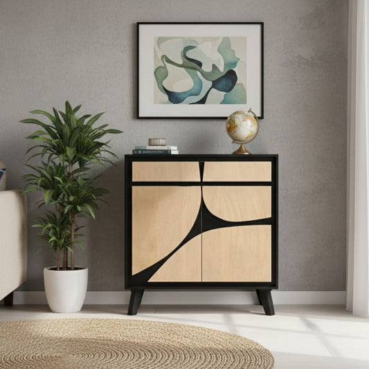 Solid Mango Wood 2 Door & 2 Drawer Sideboard  Black
