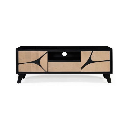 Solid Mango Wood 2 Door & 1 Drawer Tvc Black