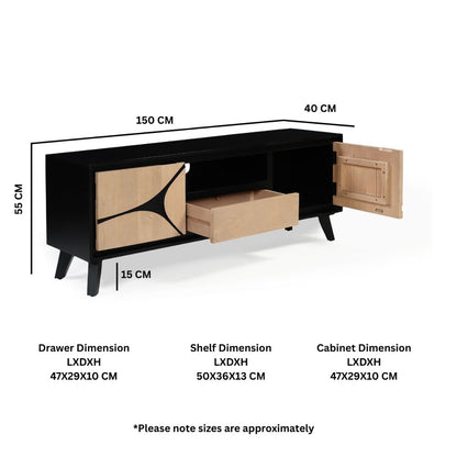 Solid Mango Wood 2 Door & 1 Drawer Tvc Black