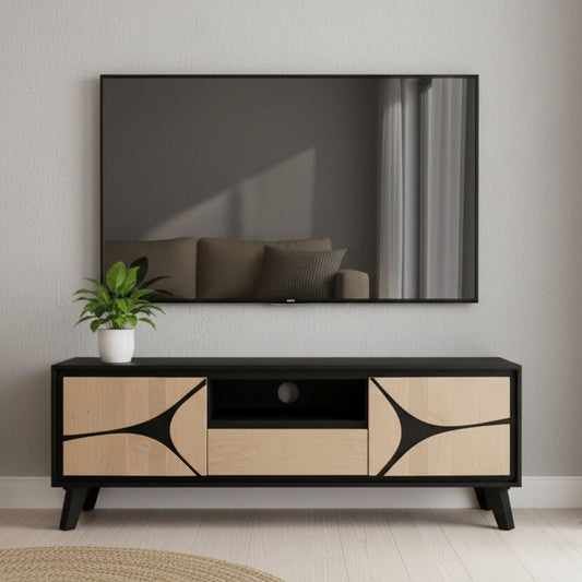 Solid Mango Wood 2 Door & 1 Drawer Tvc Black