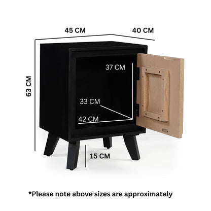 Solid Mango Wood Bedside Table Black