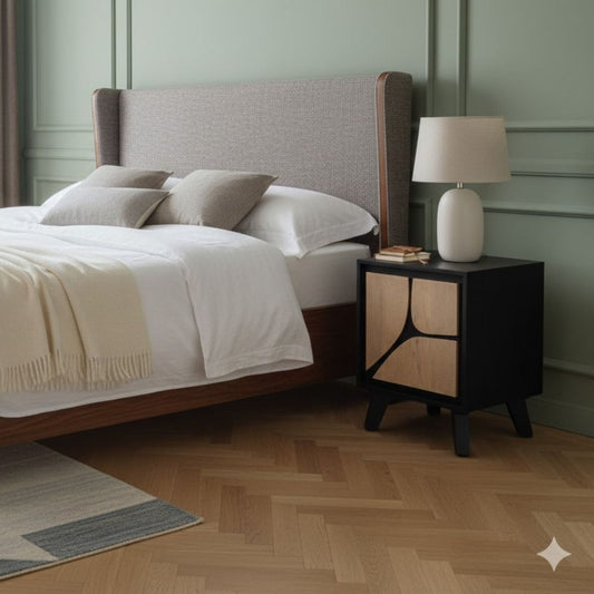 Solid Mango Wood Bedside Table Black