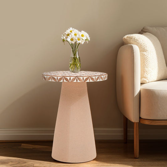Inlay Acacia Wood Floral Side Table Big