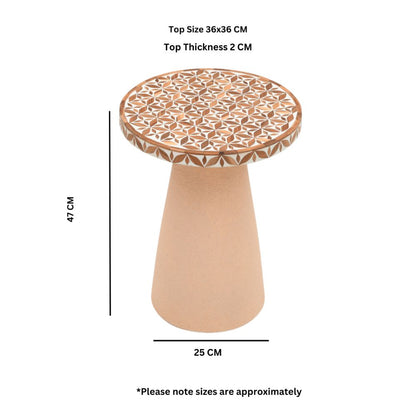 Inlay Acacia Wood Floral Side Table Small