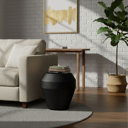 Engineered Wood & Concrete Side Table - Black