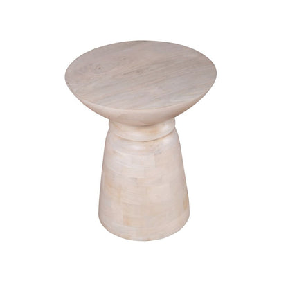 Mango Wood Corn End Table-Oak White