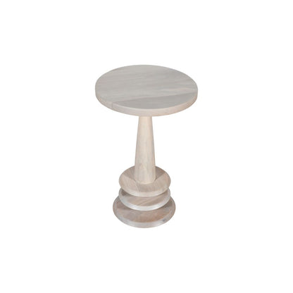 Mango Wood Ring Round End Table-Oak White