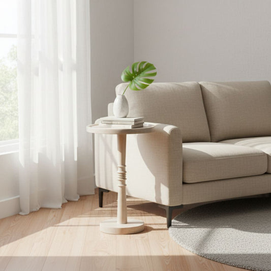 Mango Wood End Table-Oak White