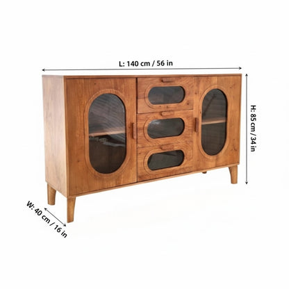 Indian Hub Solid Wood & Glass Large Sideboard