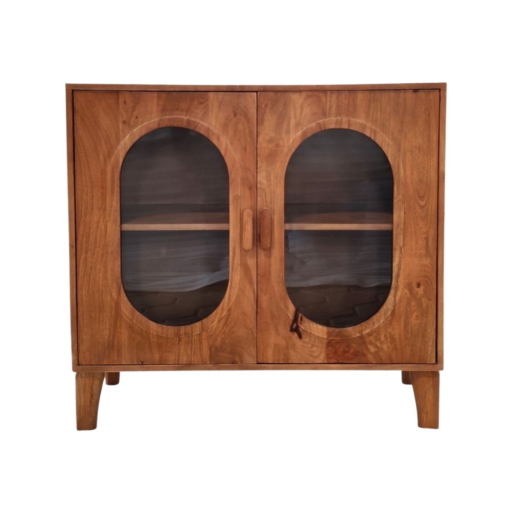 Indian Hub Solid Wood & Glass Small Sideboard